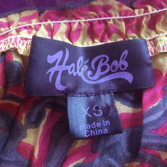 Hale Bob Silk Print Boho-Chic Bell Cuff Colorful Retro Peasant Blouse Size XS - Picture 3 of 4